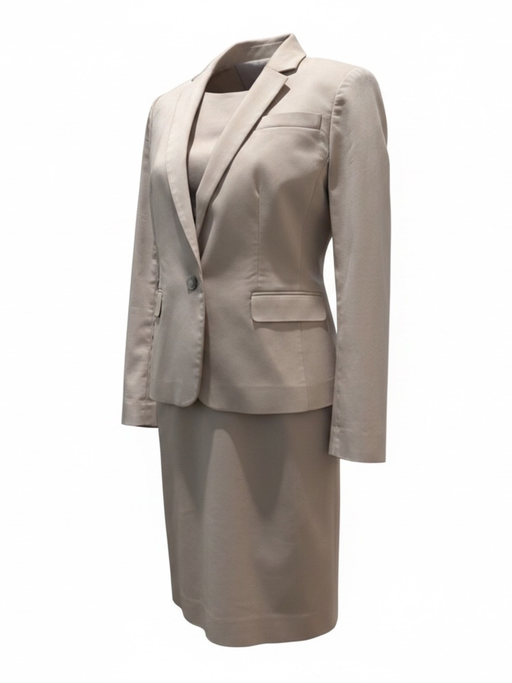 Ann Taylor Sz 8P Sleeveless Cream Sheath Dress with Waist Tie w/matching Jacket